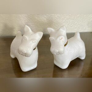 Set of 2- Vintage 1970’s Avon Scotty Dog Milk Glass Perfume Bottles- Empty